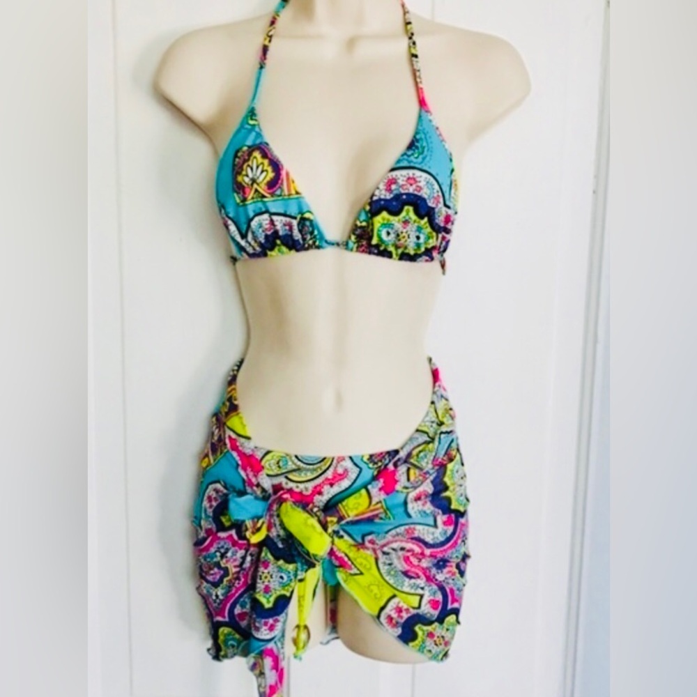 ONDALMAR‎ 3pc Bikini plus Sarong Set Sz Small 6 Imported $299 retailed a801